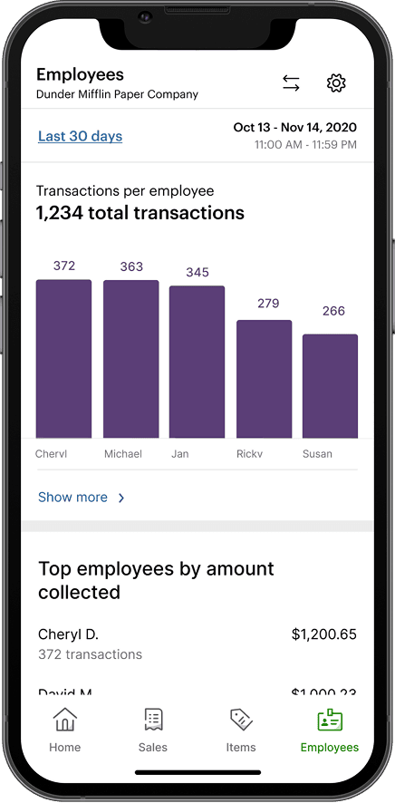 Clover Go employees insights screen