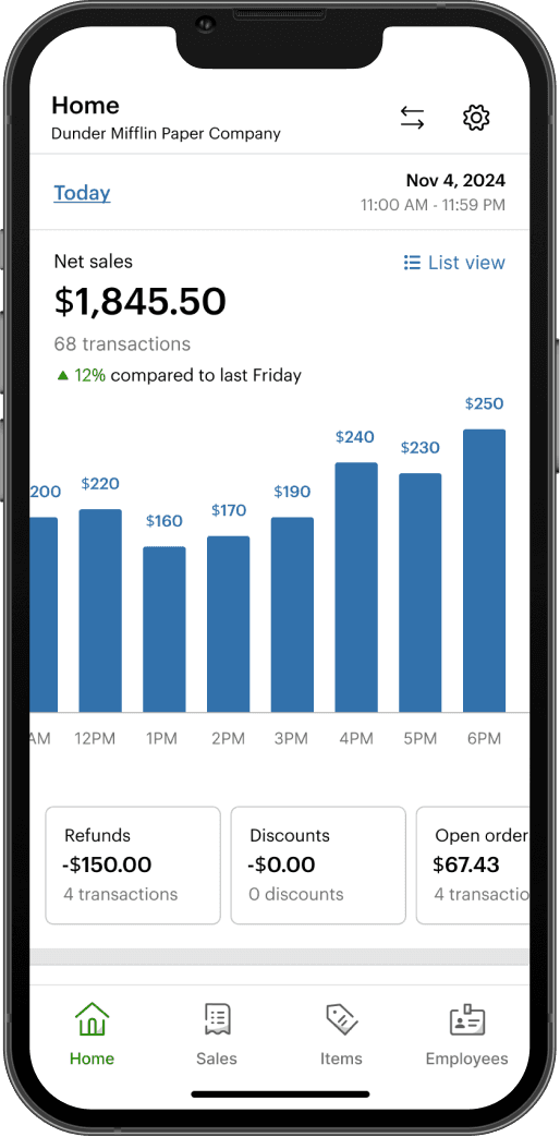 Clover Go home screen showing net sales and key metrics