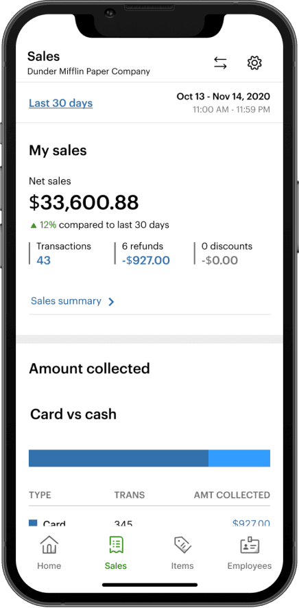 Clover Go sales insights screen