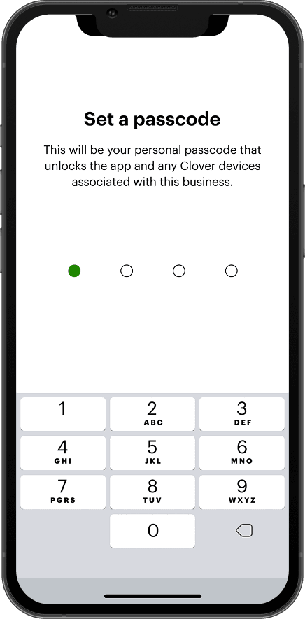 Clover Go set passcode screen