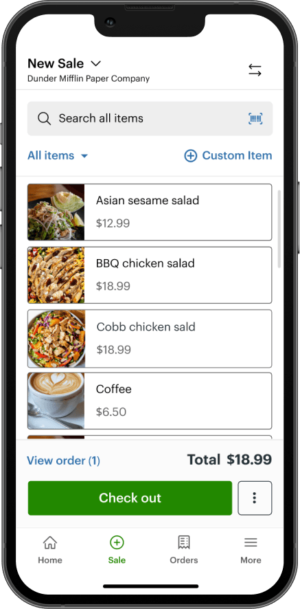 Clover Go itemized sale screen