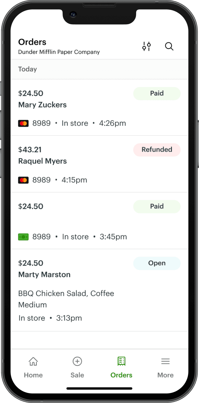 Clover Go orders list screen