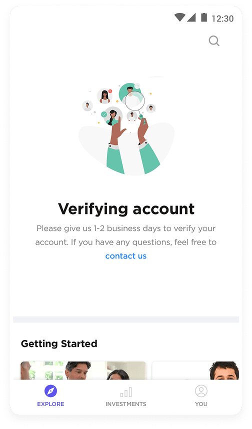 Groww homepage while account is verifying